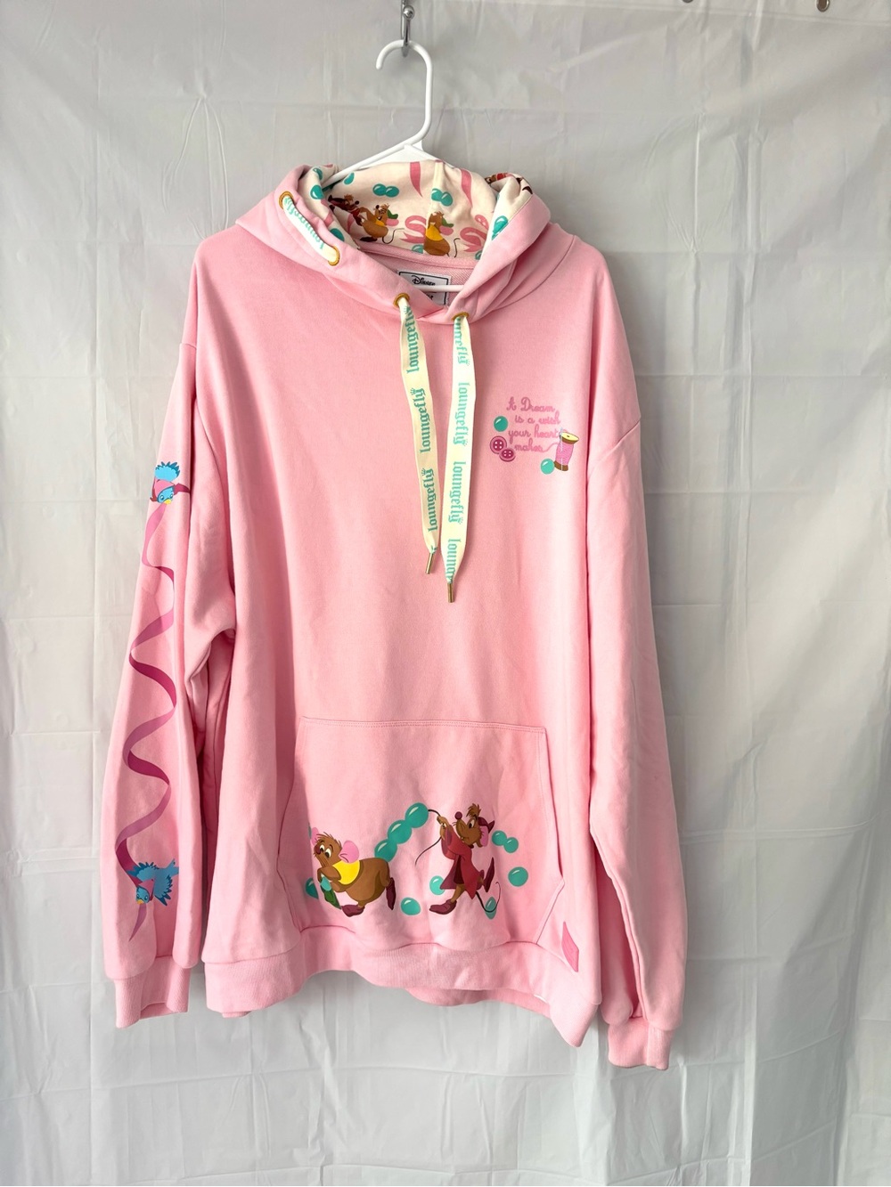 NWOT Loungefly Disney Pink Cinderella Gus & Jaq Making a Dress Hoodie SZ 2X